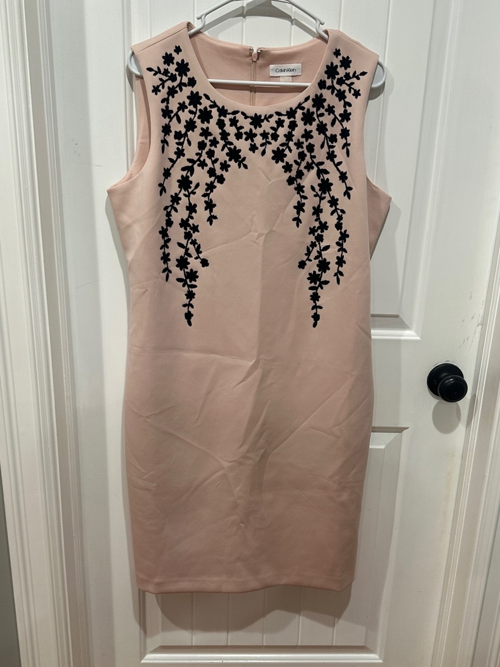Calvin Klein Pink Sheath Dress with Black Floral Appliqué